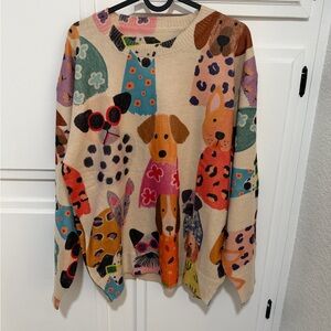 Colorful Dog Print Sweater
